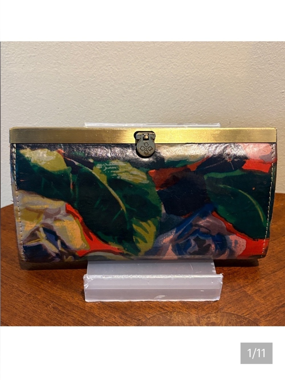 Patricia Nash  long wallet  smooth leather floral multi  green, orange tan blue